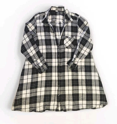 OLD NAVY sz XL BLACK & WHITE BUFFALO PLAID FIT & FLARE BUTTON-UP SHIRT DRESS - Image 1 of 4