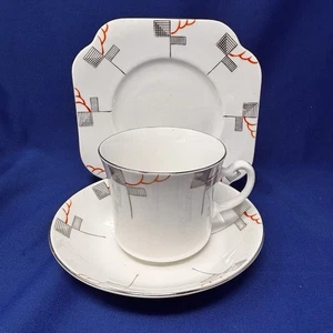 Plato de postre platillo taza de té Art Deco English Bone China - Imagen 1 de 13