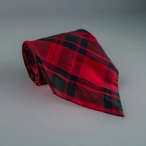 Ronnie Hek 100% Silk Tie Made In Scotland Tartan Plaid Red Blue Green 3.5” - Picture 1 of 5