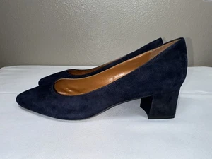 Aquatalia Pasha Größe 8 marineblau Wildleder Blockabsatz Pumps spitz zulaufend Schuhe - Bild 1 von 13