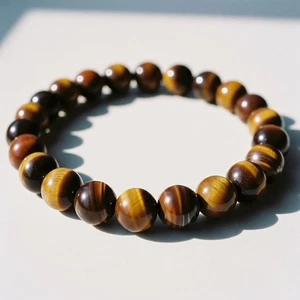 Bracciale elastico occhi di tigre pietre preziose rotonde lisce perline 6-8'' uomo e donna - Foto 1 di 16