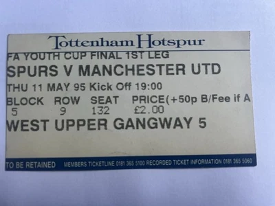 MATCH TICKET, TOTTENHAM HOTS V MANCHESTER UNITED Youth Cup Final 11th May 1995 - Image 1 of 2