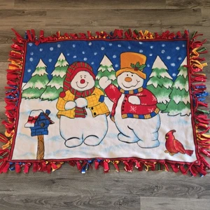Muñecos de Nieve Coloridos Corbata Flecos Vellón Manta Navidad 36"x48" - Imagen 1 de 4