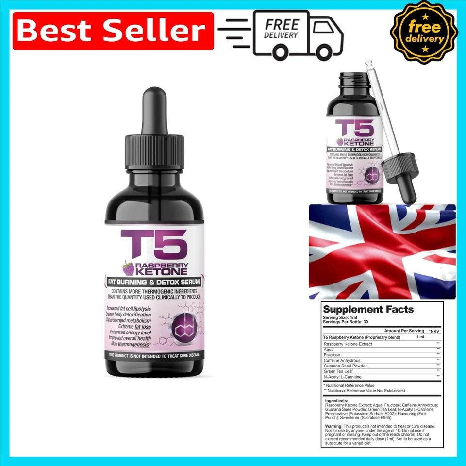 Effective Raspberry Ketone Serum with T5 - 30ml Detox Drops | Vegetarian Safe - Image 1 of 4