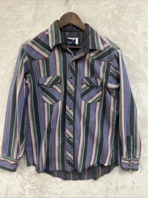 Vintage Wrangler Shirt Men’s 17.5 36 Pearl Snap Sawtooth Pockets Thick Cotton - Image 1 of 4