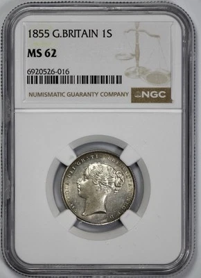 1855 Great Britain Silver Shilling NGC MS 62 - Image 1 of 4