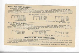 1886-POSTKARTE-LYMAN MILLS-MARSHALL & FARNWORTH-FITCHBURG, MASSACHUSETTS - Bild 1 von 2