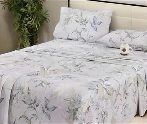 NEW Essina 100% Cotton King Duvet Cover Set w/ Two Pillow Shams White Floral - Picture 1 of 4