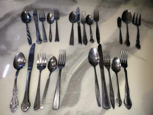 Vntg 23 Mismatched Flatware Silverware Mixed Set Service For 4 Spoons Forks Boho - Picture 1 of 12