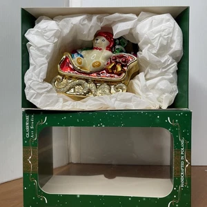 GLASSWARE Art Studio Glass Santas Sleigh  Ornament Made in Poland Teddy Bear Toy - Picture 1 of 24