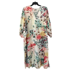 Natori Damengröße 1X Blumenmuster Satin Kaftan Lounge Kleid Kimono Resort Boho Chic - Bild 1 von 6