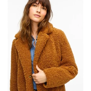 NUEVO CON ETIQUETAS J. Abrigo Sherpa Crew Teddy Piel Sintética Mujer Grande Camel Marrón Chaqueta Invierno - Imagen 1 de 7