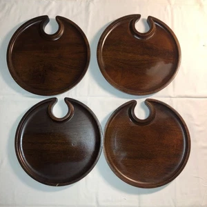 Set of 4 Pottery Barn 8" Wood Mingling Hors d'oeuvres Appetizer Wine Glass Plate - Picture 1 of 6