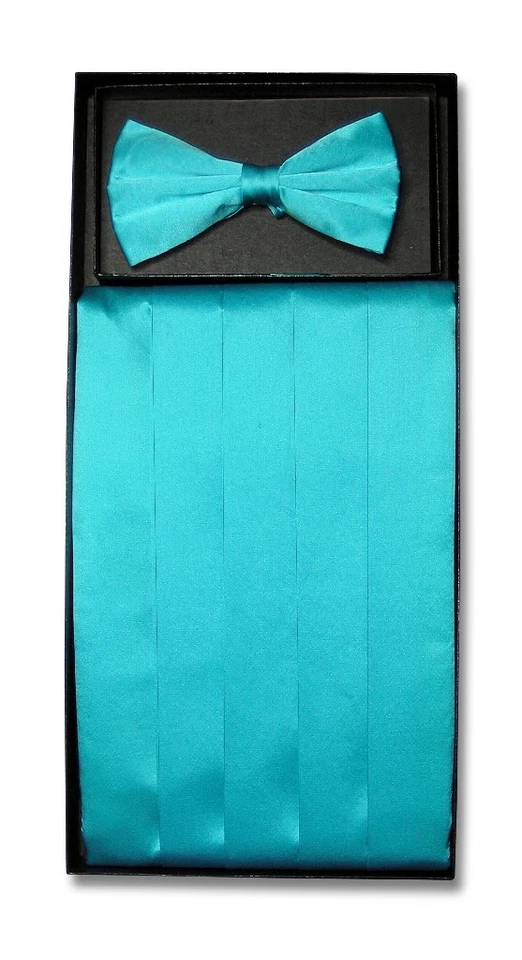 SILK Cumberbund & BowTie Solid TURQUIOSE BLUE Color Men's Cummerbund Bow Tie Set - Image 1 of 1