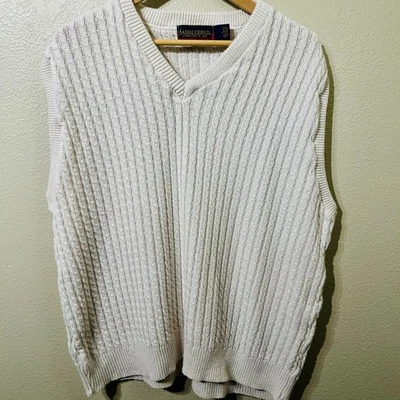 Vintage Saddlebred Cable Knit Vest Ivory Cotton Old Money Men’s Size L - Image 1 of 4