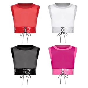Men Vest Wet Look Shirts Stage Performance Crop Tops Adults Round Neck Party - Picture 1 of 23