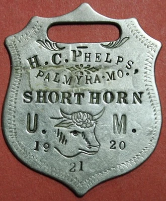Reloj H C Phelps 1921 Palmyra MO Cuerno Corto Ganado U de Missouri Llavero Shl1A6-16 Foto 1 de 2