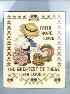 Fertiger Kreuzstich Glaube Hoffnung Liebe I Korinther 13:13 Kind Mama Papa komplett - Bild 1 von 11
