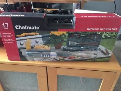 CHEFMATE 17 PIECE STAINLESS STEEL BBQ SET WITH ELECTRONIC BBQ FORK NEW IN BOX - Image 1 of 4