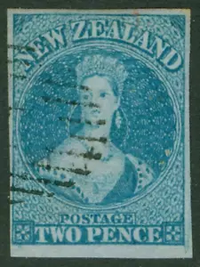SG 2 Nuova Zelanda 1855-57. 2d blu opaco, carta azzurrata, filigrana grande stella... - Foto 1 di 1