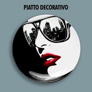 PIATTO DECORATIVO DECORATIVE PLATE POP ART CITY GIRL LIPS NEW YORK ARREDO ARTE - Picture 1 of 2