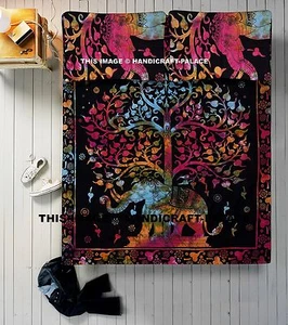 Elephant Tree of Life Mandala Queen Size Bed Sheet Indian Bedding Tapestry Throw - Picture 1 of 3
