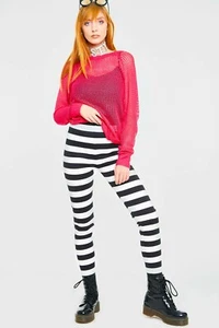 Jawbreaker schwarz-weiß gestreifte Leggings, Gothic gestreifte Leggings - Bild 1 von 5