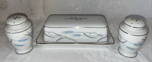 Vintage Valmont ROYAL WHEAT China Covered Butter Dish Salt & Pepper Shakers - Picture 1 of 10