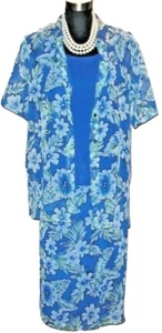 Leslie Fay Haberdashery Top Skirt Sz 12 Faux Wrap Blue Green Black Chiffon Set - Picture 1 of 4