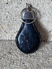 Vintage Ostrich Leather Black Keyring Fob with Chrome Trim - Excellent Condition