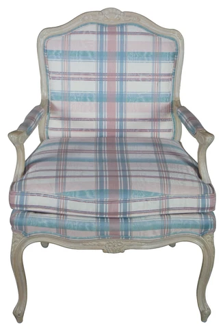 Vintage Highland House of Hickory Plaid French Fauteuil Accent Arm Chair Cover
