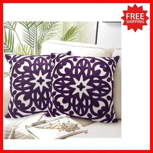 Set of 2 18"x18" Mandala Embroidered Throw Pillow Covers - Dark Purple Couture - Picture 1 of 7