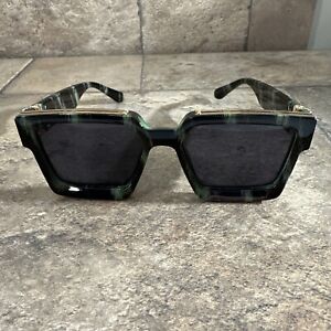 Women’s Thick Chunky Square Sunglasses Green/Black/Gold Marble 58-17-141mm