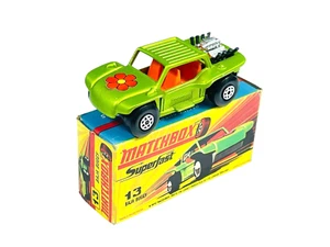 Matchbox Lesney Superfast MB13 Lime Green Black Pipes Baja Buggy w/H Style Box - Picture 1 of 11