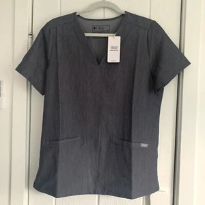 NWT Figs Womens Gray Casma Scrub Top Medium Aya Healthcare Logo NEW PO 3094 - Picture 1 of 11