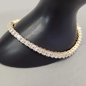 Cubic Zirconia Tennis Bracelet Gold Plated Chain CZ 7.5" - Picture 1 of 13