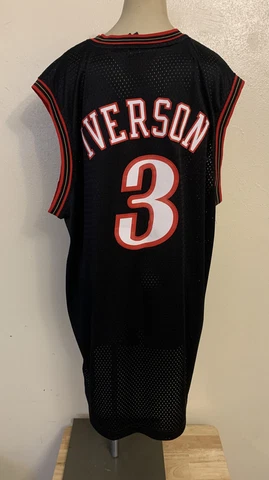 Reebok NBA Philadelphia 76ers ALLEN IVERSON 3 Black Jersey Mens Large Stitched Cover