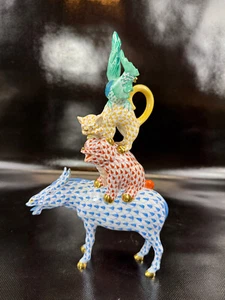 HEREND Musicians of Bremen Donkey Cat Rooster Fishnet Figurine 1st Ed *REPAIRED* - Picture 1 of 24