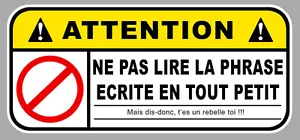 ACHTUNG NICHT LESEN HUMOR FUN DRIFT JDM AUFKLEBER STICKER 12cmX5,5m AA196 - Bild 1 von 1
