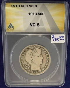 1913 Barber Half Dollar 50 Cent VG 8 - Bild 1 von 2