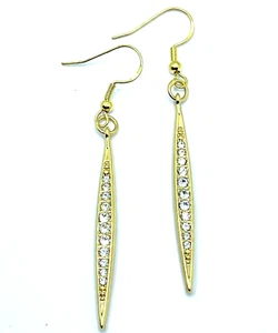 Brighton CONTEMPO ICE White Clear Crystals Bar French Wire GOLD Earrings NWOT - Picture 1 of 5