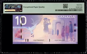 Canada ๐จ๐ฆ 2004 - $10 **2 Digit Radar S/N 7999997** PMG Choice UNC 64 EPQ - Picture 1 of 2