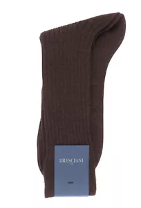 NWT BRESCIANI SOCKS cashmere silk calf length ribs brown luxury Italy XL - Picture 1 of 2