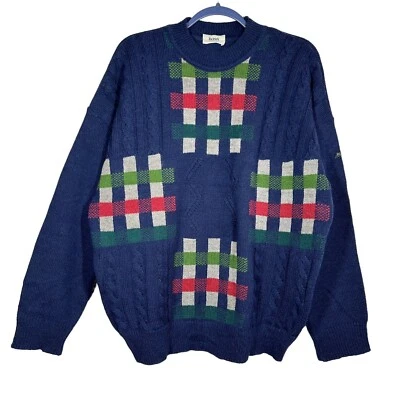 Hugo Boss Sweater Pullover Mens Size XL Blue Check Plaid Virgin Wool Mix Vintage - Image 1 of 4