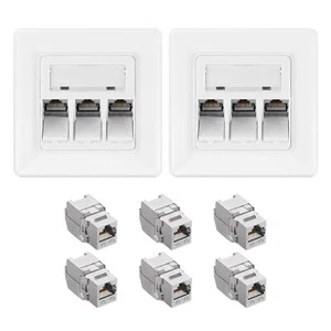 6x Moduli Keystone Schermati 2x Placca a Muro Porta Singola Attacco CAT 6A RJ45 - Photo 1/7