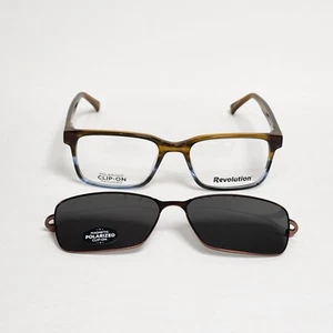 Revolution Men's Brown/Clear Glasses w/ Polarized Magnetic Sunglass Clip-On 54mm - Picture 1 of 9