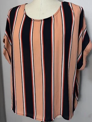 Usada en Excelente Condición Blusa Forever 21 Plus Mujer 2X Naranja Azul Marino Blanco Rayas Manga Corta Top Foto 1 de 4