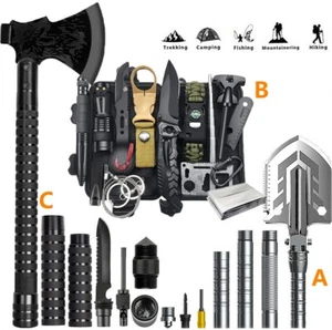 Outdoor Survival Kit Gear Axe Shovel Set Tactical Tomahawk Camping Equipment - Picture 1 of 38