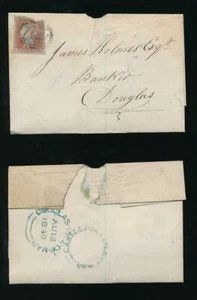 ISLE of MAN 1849 LETTER CASTLETOWN UDC in BLUE PENNY RED + 407 NUMERAL INTERNAL - Picture 1 of 4