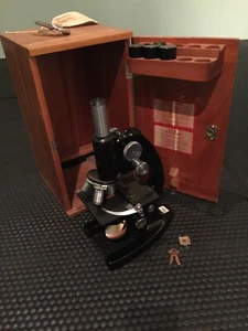Vintage Bausch & Lomb Microscope w/ Wood Case - Picture 1 of 8
